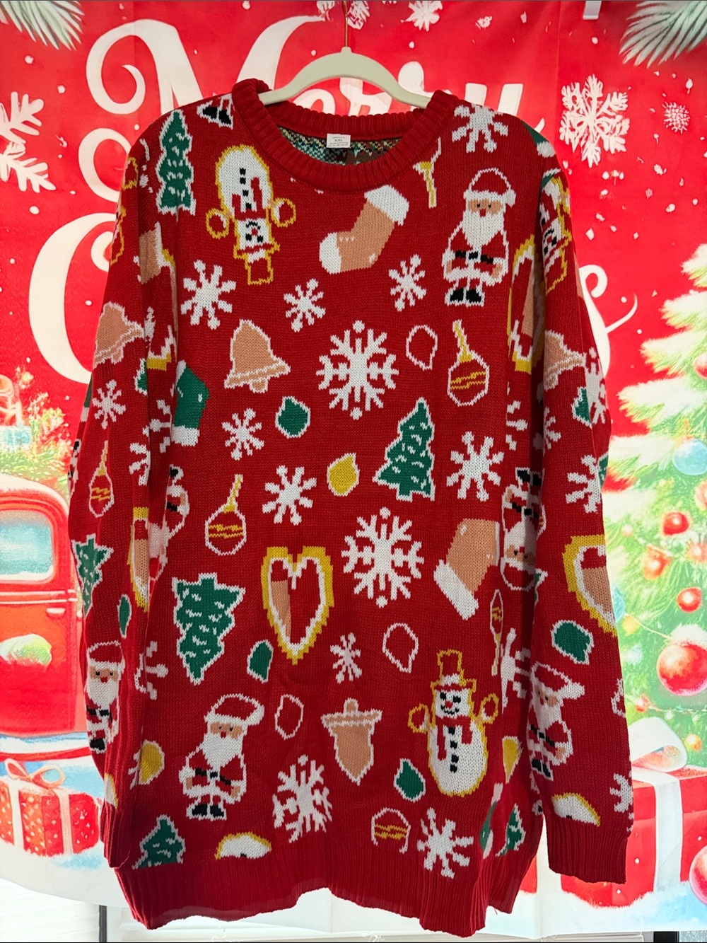 Women’s Red Holiday Christmas Sweater - Festive Snowman & Santa Knit